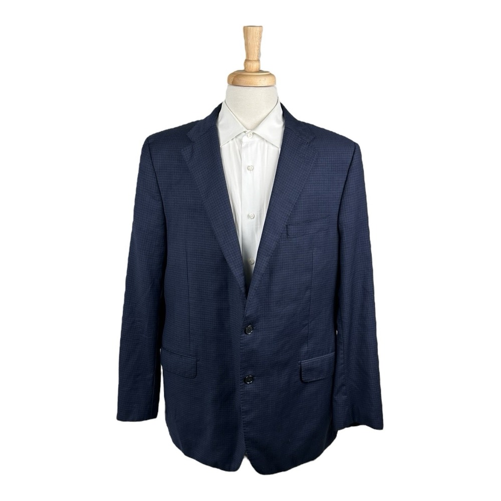 Hickey Freeman Blue Checked Beacon Worsted Wool Men’s Blazer Size 46L